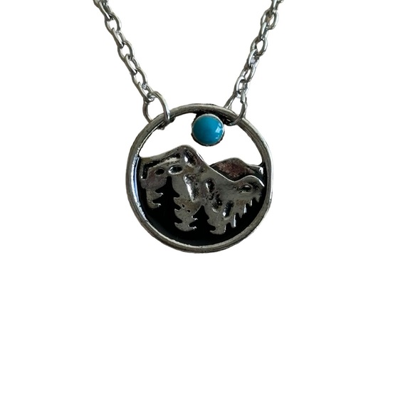 Mountain Tree Scene Silver Pendant Necklace - Picture 3 of 6
